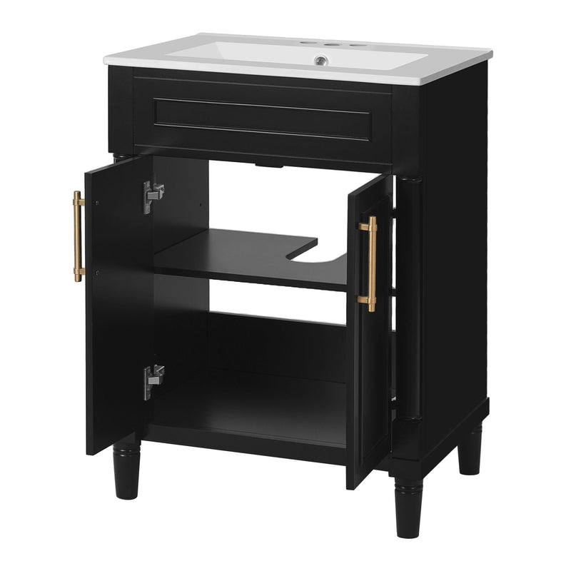 Bathroom Vanity With Integrated Sink, 2 Door Cabinet, Single Sink For Small To Medium Bathrooms