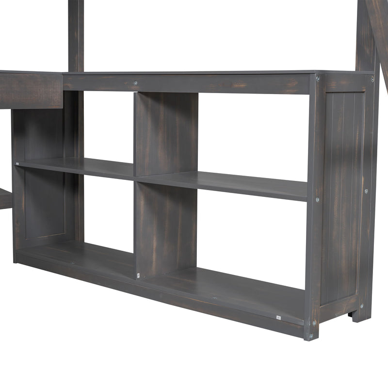 Loft Bed With U-Shaped Desk, Drawers, And Storage Shelves