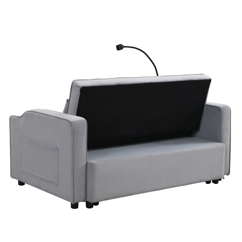 Modern Loveseat With Pullout Bed, Adjustable Reclining Backrest