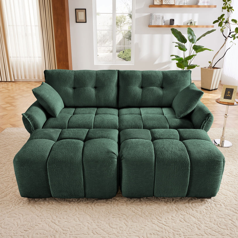 Sofa Set With Ottoman And Pillows, Textured, High Resilience Cushions
