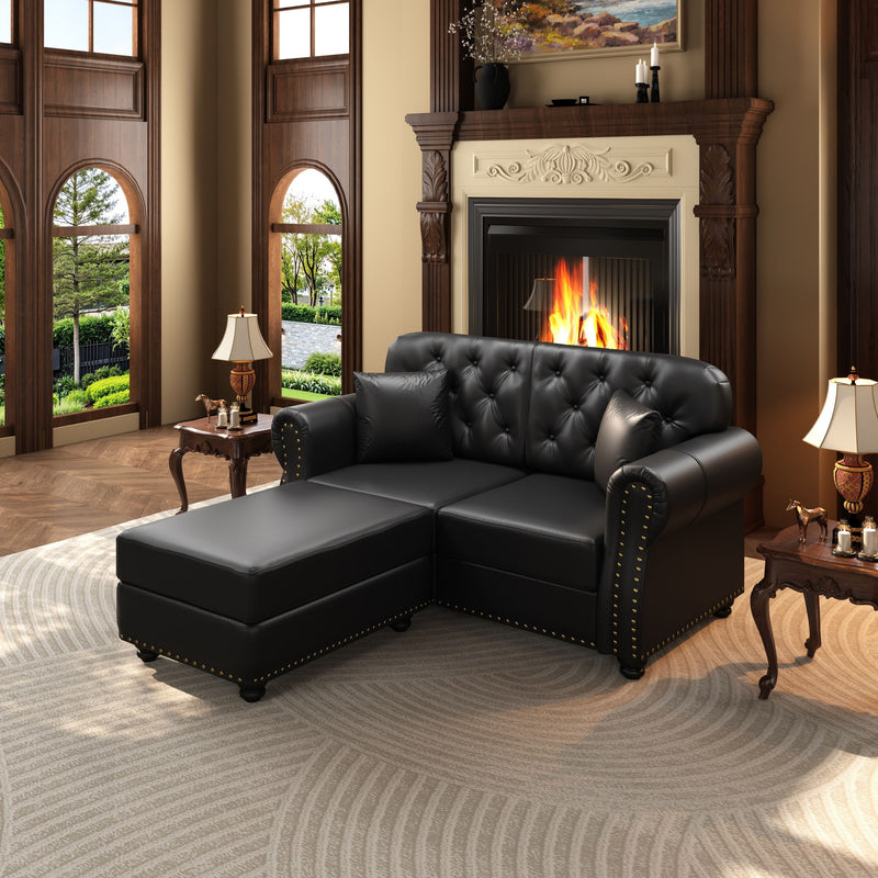 Upholstered Sofa With Nailhead Trim, Rolled Armrests With Ottoman