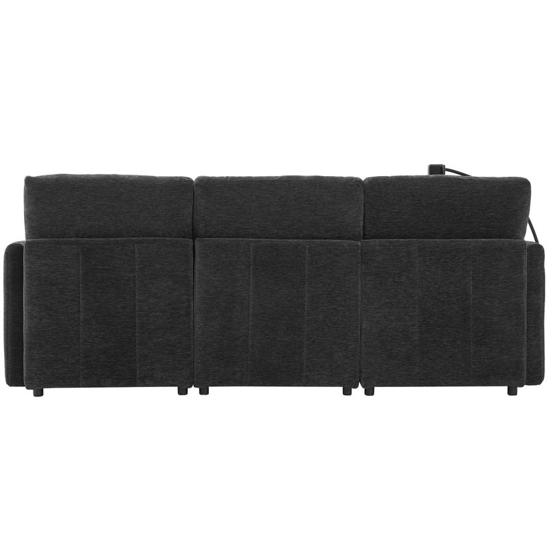 Modern Modular U-Shaped Sofa Bed With Movable Ottoman, USB Ports, Phone Holder