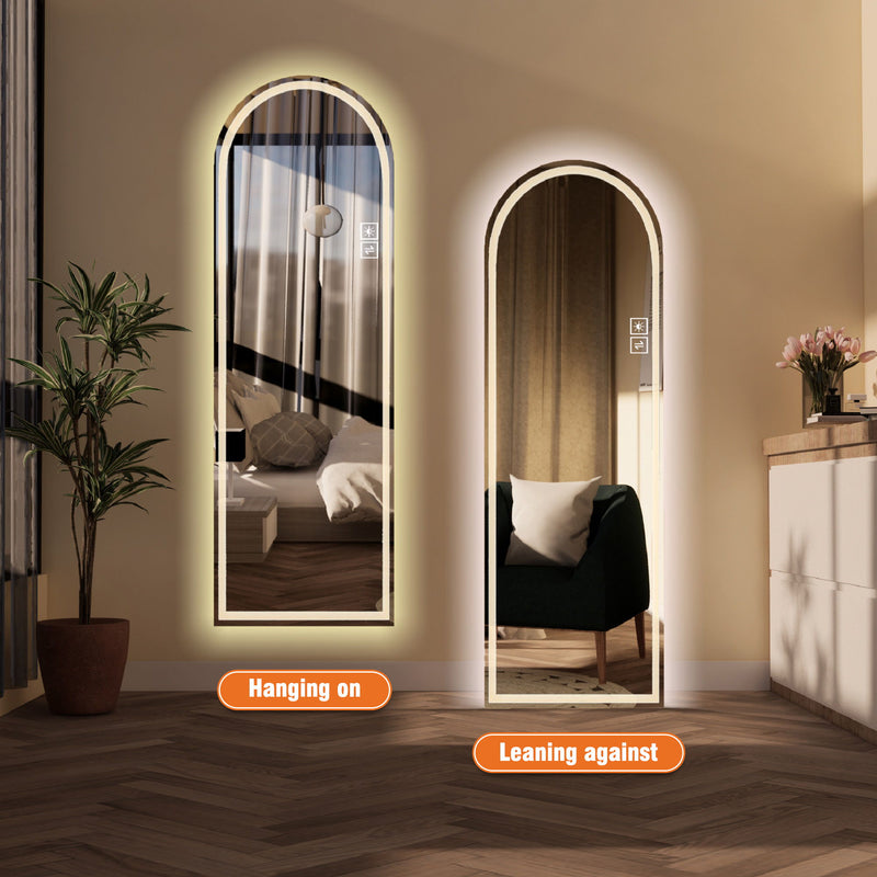 Arch Design LED Full Length Mirror, Dimmable, High Definition, Explosion Proof, 65" X 21" - Silver