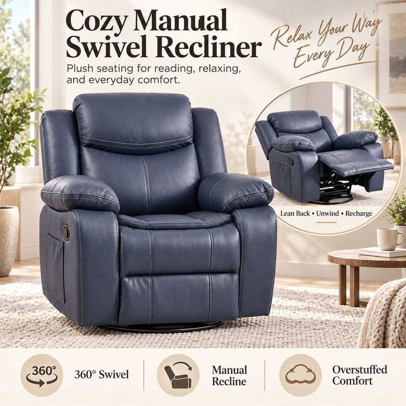 Rocker Recliner Chair With Manual Recline And 360° Swivel Base