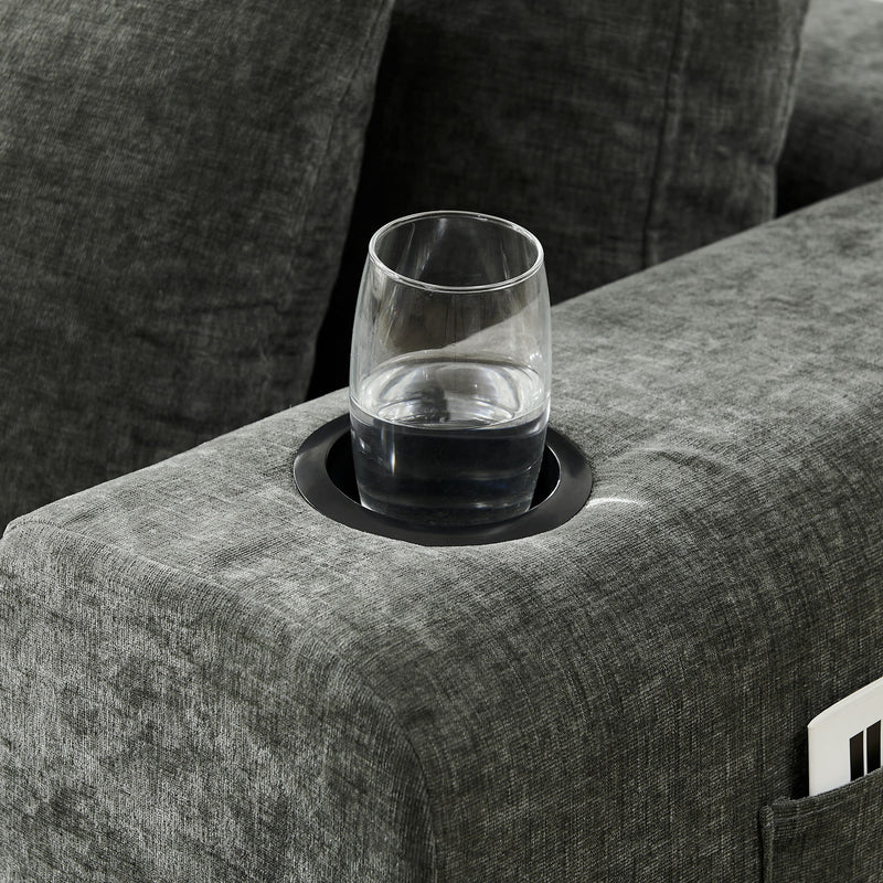 L - Shaped Sectional Sofa With Cup Holders & Side Pockets