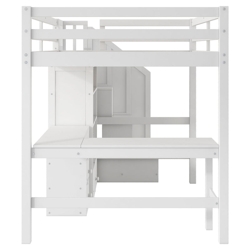 Loft Bed & L Shaped Desk, Drawers, Cabinet, And Storage Staircase