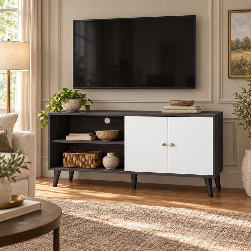 Amidon - TV Stand, With 2 Storage Shelves And 1 Cabinet