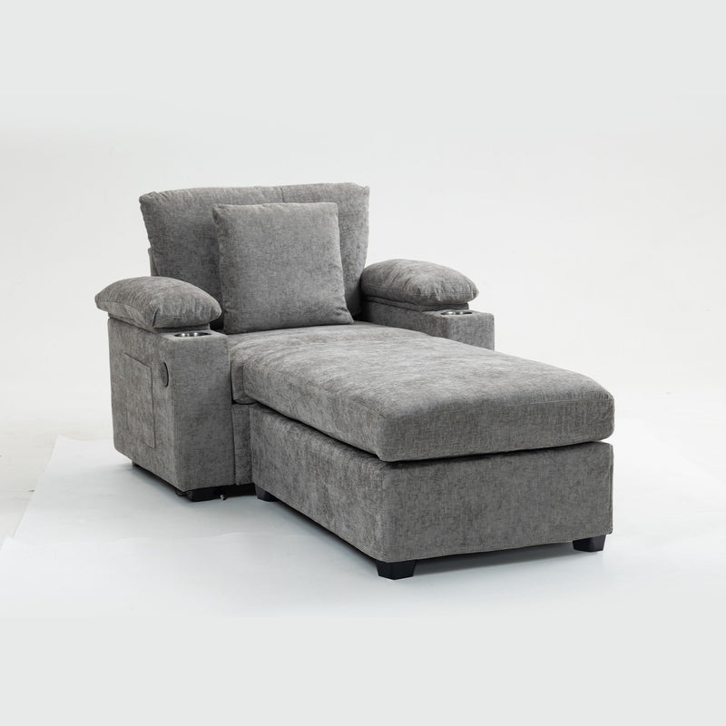 Modern Oversized Chair With Ottoman, Cupholders And USB Charging Ports