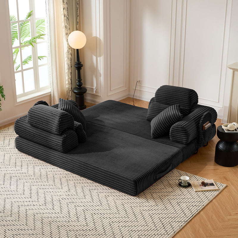 Convertible Sleeper Sofa With & Side Storage Pocket, Foldable Upholstered Couch For Living Room
