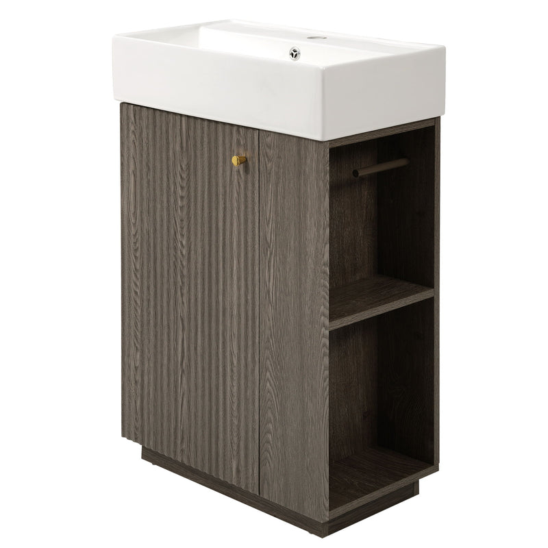 Bathroom Vanity With Sink, Freestanding Wood Grain Cabinet With Storage