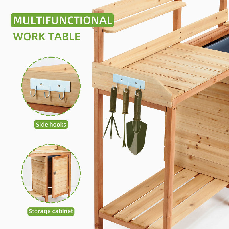Outdoor Potting Bench Table With Sink, Garden Workstation