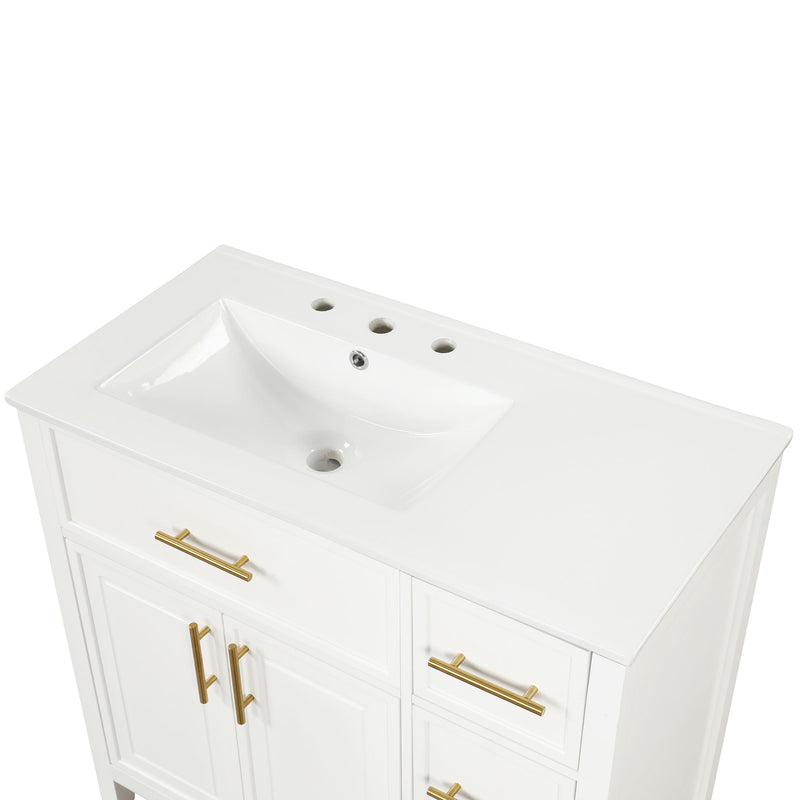 Modern Bathroom Vanity With Sink Top, 2 Doors And 3 Drawers