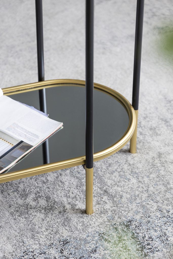 3 Tier Metal Console Table, Mirrored Shelf - Golden Black
