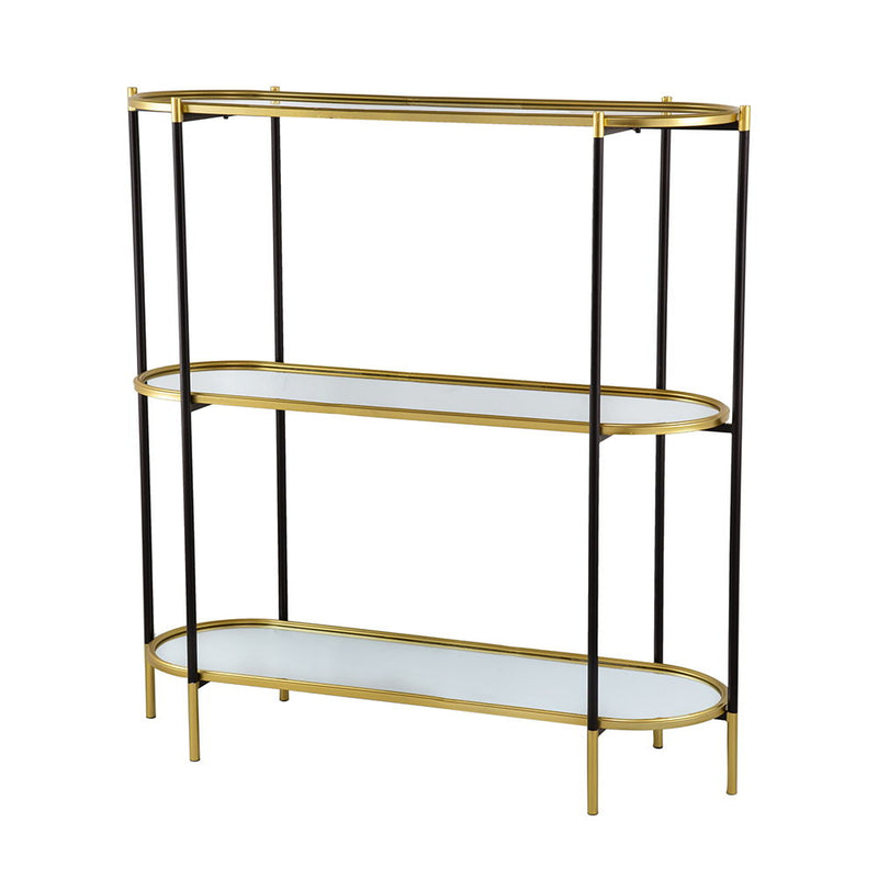 3 Tier Metal Console Table, Mirrored Shelf - Golden Black