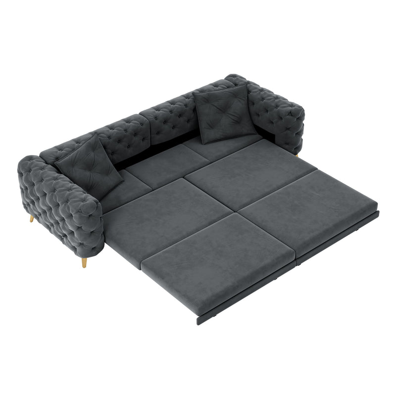 3 In 1 Convertible Sleeper, Deep Seat Pull Out Sofa Bed, Button Tufted