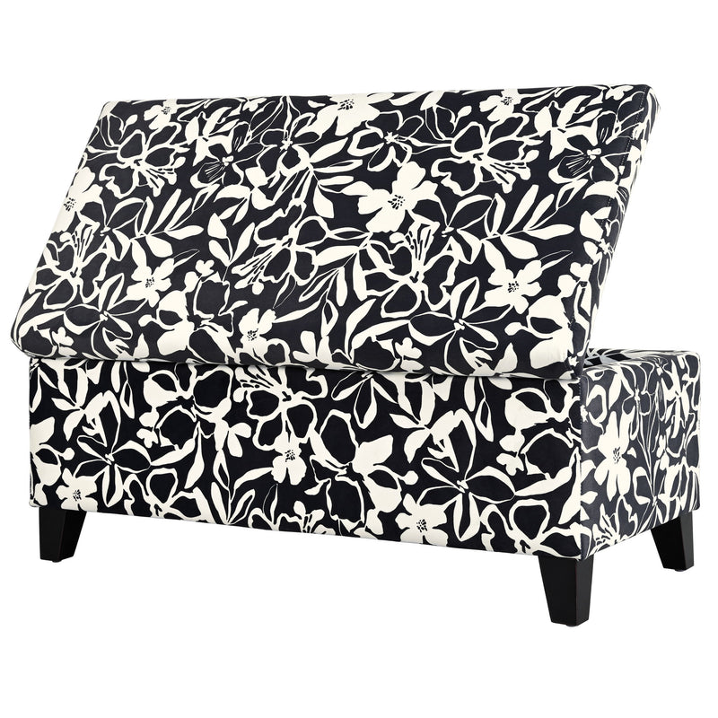 Luxury Storage Ottoman With Floral Patterned Fabric, Soft-Close Hinges, Multi Functional