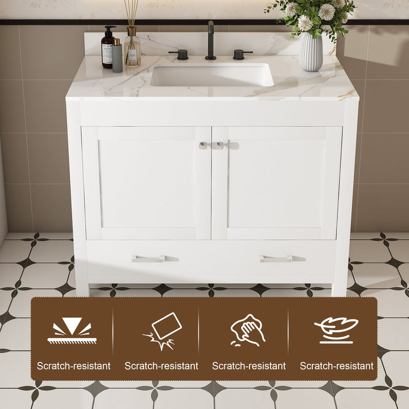 43" Bathroom Vanity, Multi Functional Cabinet With Doors And Drawer - White
