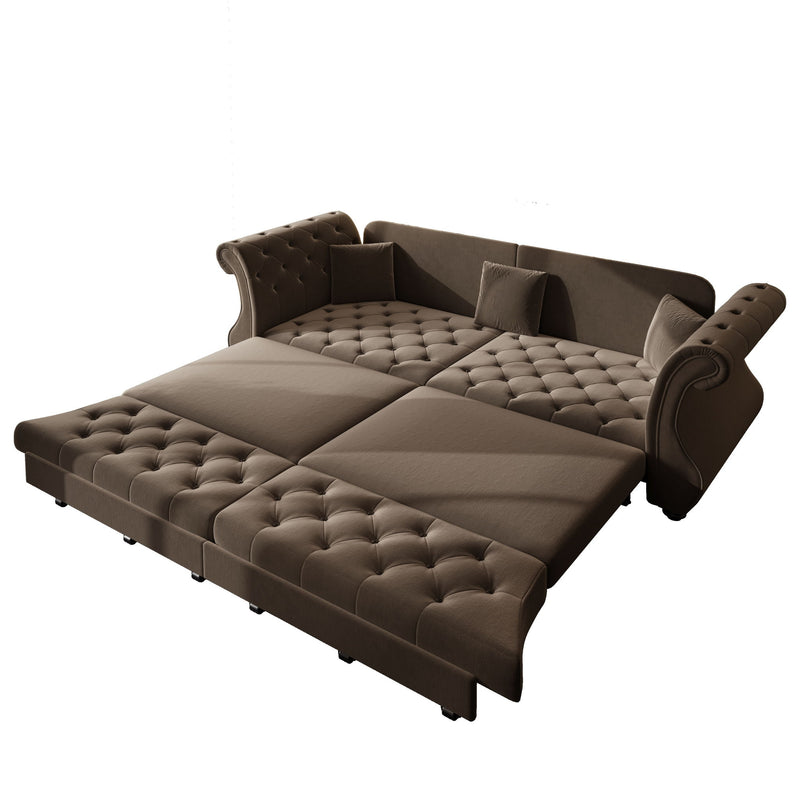 Oversized Chesterfield Pull Out Sofa Bed, Roll Arm Couch With Flower Tufting For Living Room