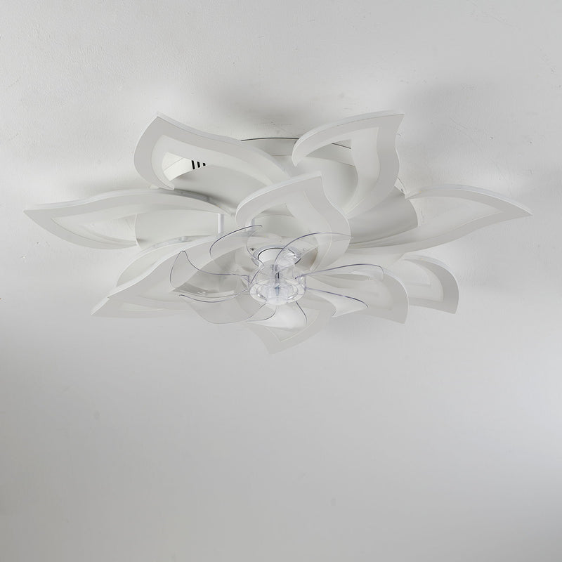 32" Flower Ceiling Fan With LED Dimmable Light, Low Profile Flush Mount Fan With Remote Control, 6 Speeds