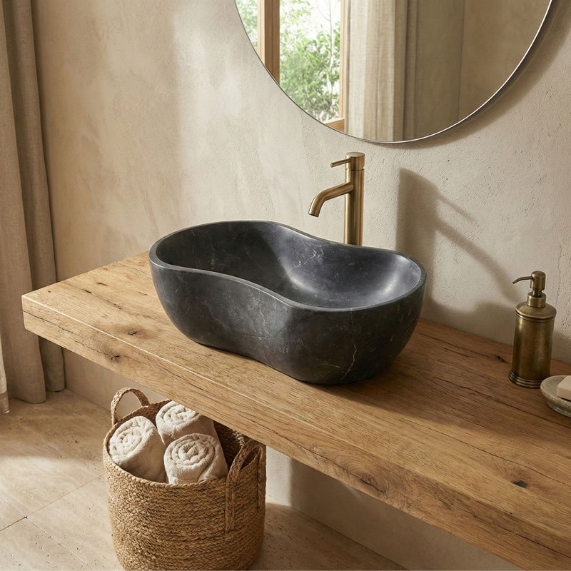 Vessel Sink, Wavy Shape Basin, Vanity Bowl - Dark Gray