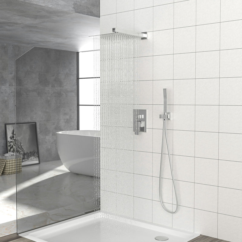 Dual Shower Head System With 12" Square Rain Shower And Rough In Valve