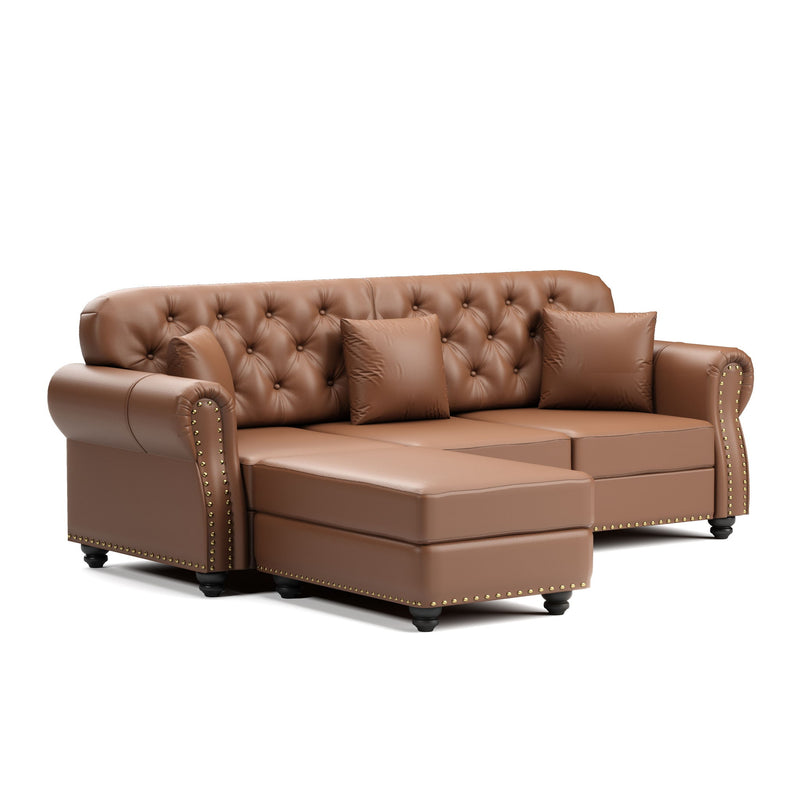 Upholstered Sofa With Nailhead Trim, Rolled Armrests With Ottoman
