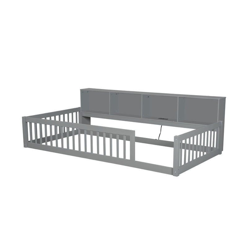 Floor Bed With Storage Cabinets And USB Ports