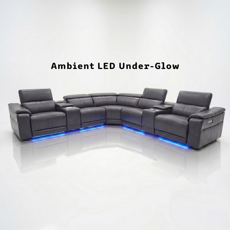 L - Shaped Recliner Sectional Sofa With Bluetooth Speakers, Wireless Charging, LED Lights