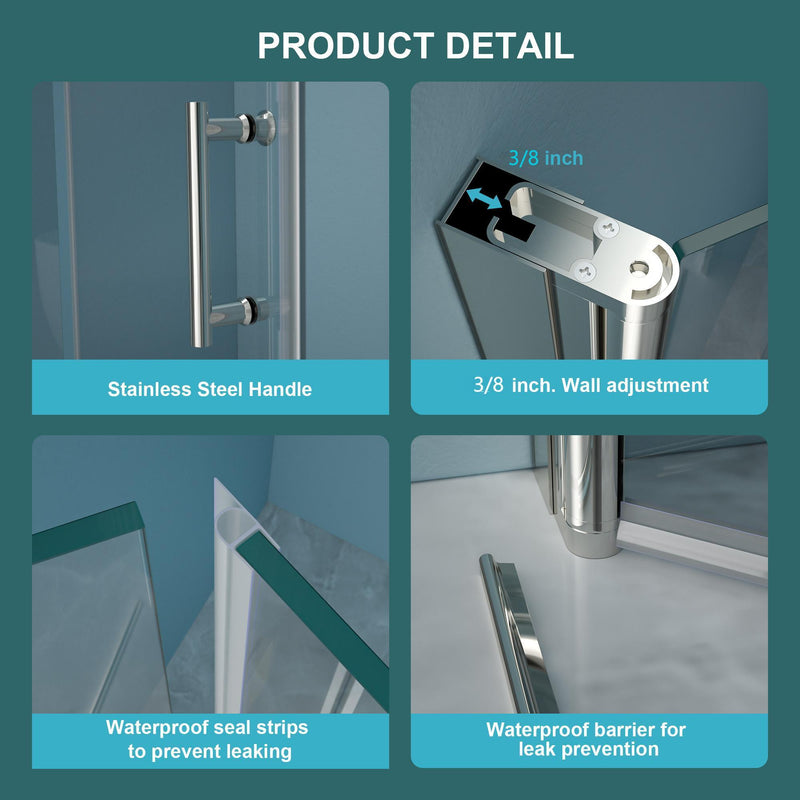 Fold Frameless Shower Door With Tempered Glass - Chrome