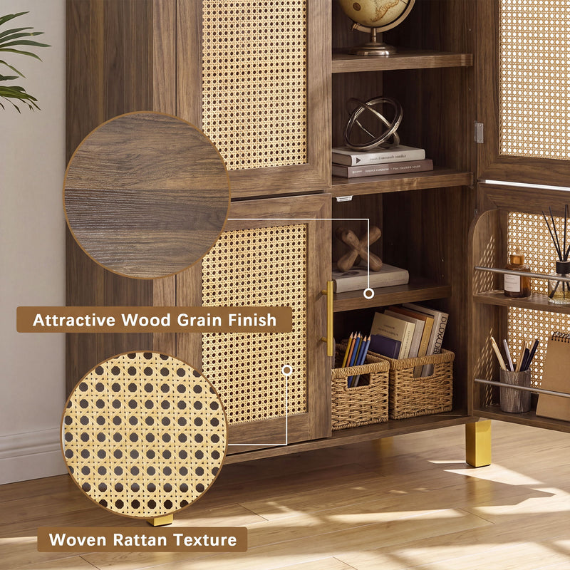 Tall Arched Cabinet With Rattan Doors & Adjustable Shelves