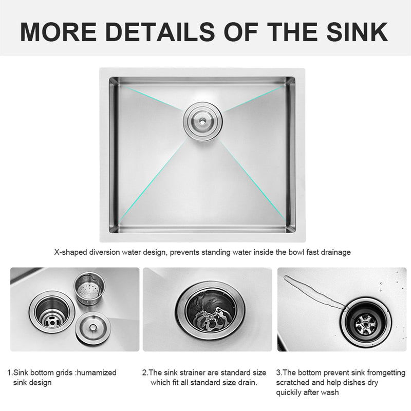 Undermount Steel Kitchen Sink, Deep Single Bowl Basin