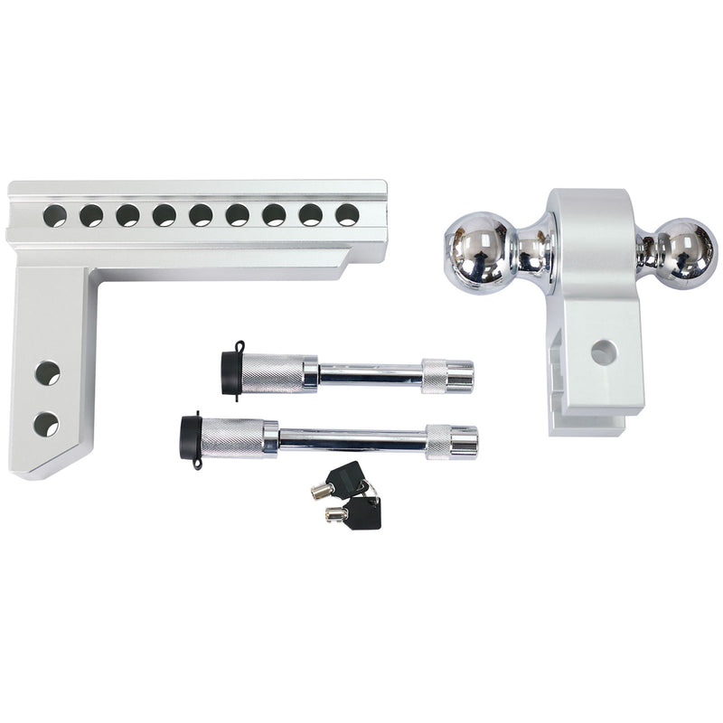 Alu - Adjustable Trailer Drop Hitch 2" Receiver 8" Adjustable - Silver