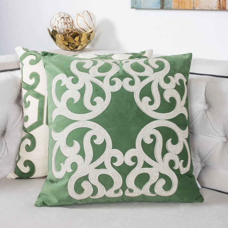 Dora - Vintage Vine Pillow Covers With Hidden Zipper (Set of 2) - Green