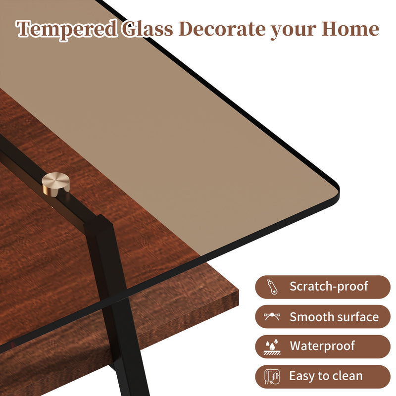 Rectangle Coffee Table, Tempered Glass Tabletop Modern Table For Living Room