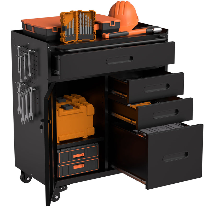 Rolling Tool Cabinet Heavy Duty Garage Storage With Lockable Doors & Drawers