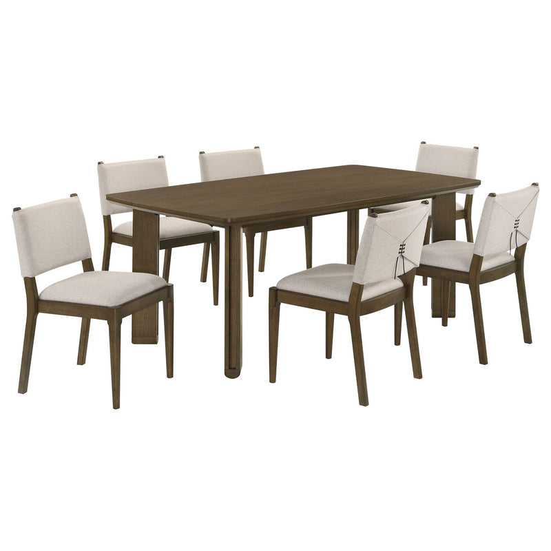 Crispin - 7 Piece Rectangular Dining Table Set With Upholstered Chairs - Brown