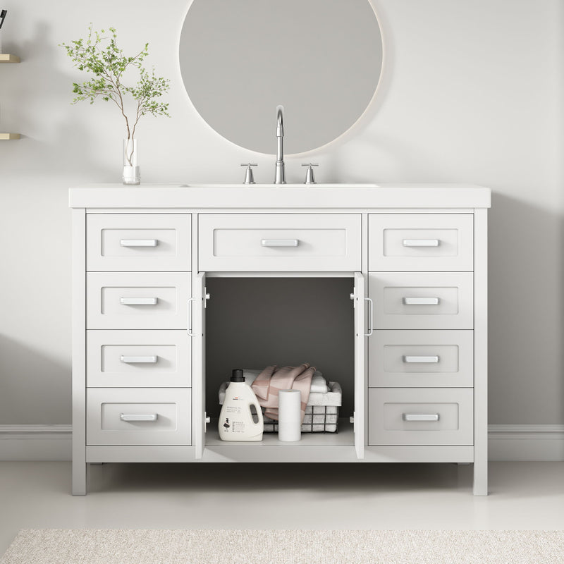 Bathroom Vanity With Sink, 2 Doors 8 Drawers, Soft Close System, Classic Design