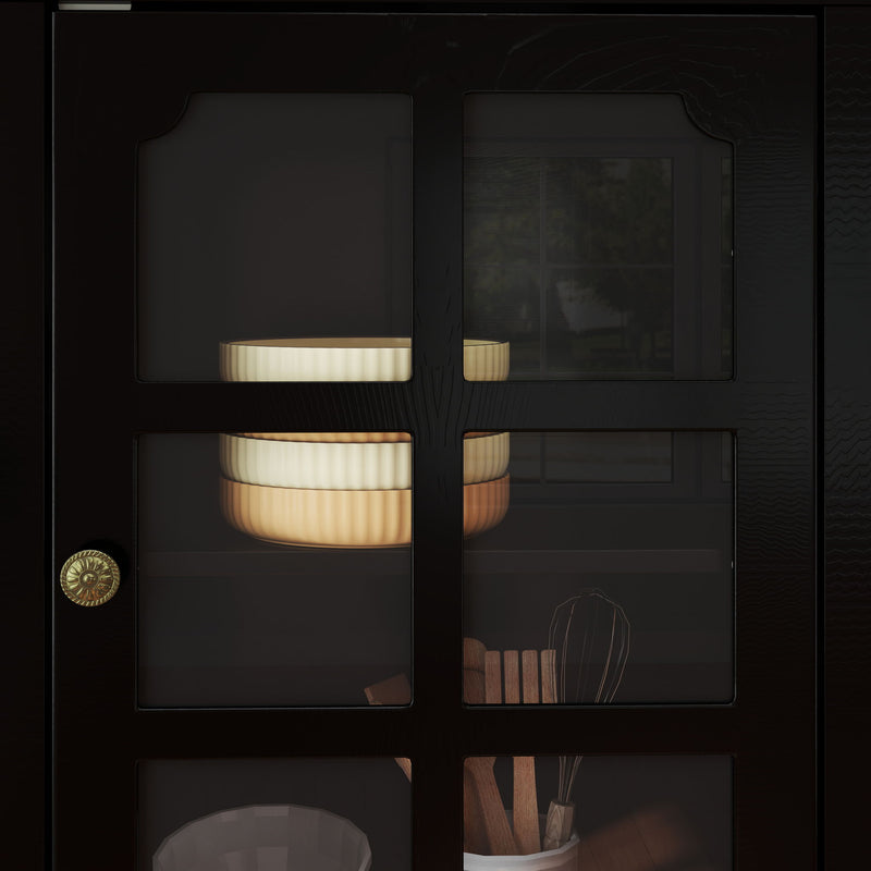 Storage Cabinet, Freestanding Curio Cabinet With Grid Doors & Drawer, Pantry Display Cabinet For Kitchen