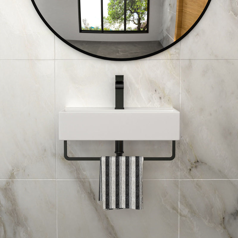 Wall Mounted Rectangular Bathroom Sink With Towel Bar
