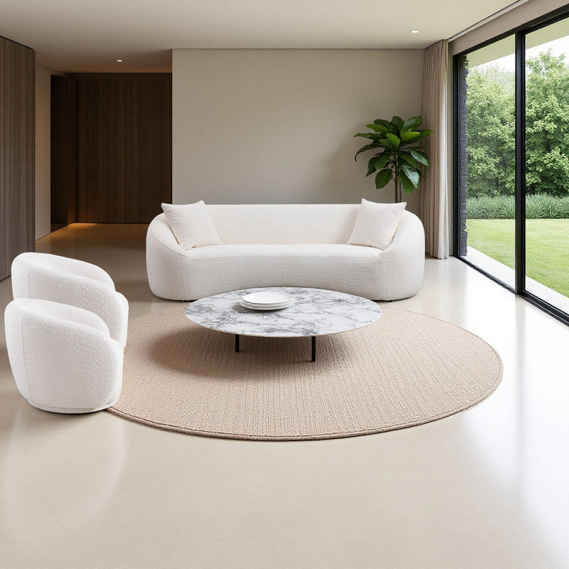 3 Piece Set Curved Sofa, Upholstered 3 Seater With Tight Curved Back For Living Room - White