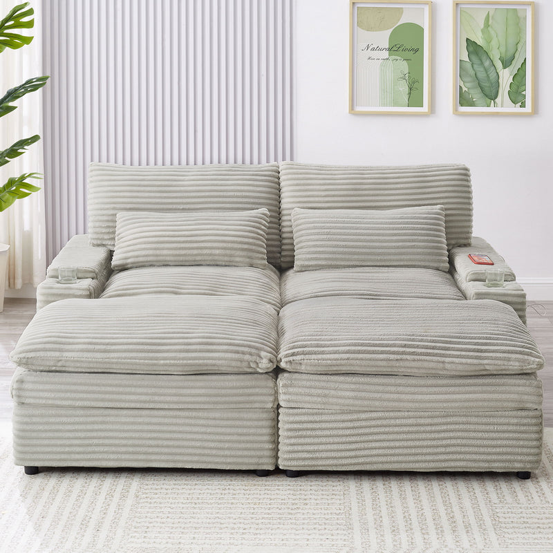 Convertible Loveseat Sofa With Storage, USB Ports, Cup Holders