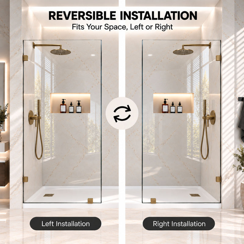 Frameless Bathtub Shower Screen, Reversible Installation