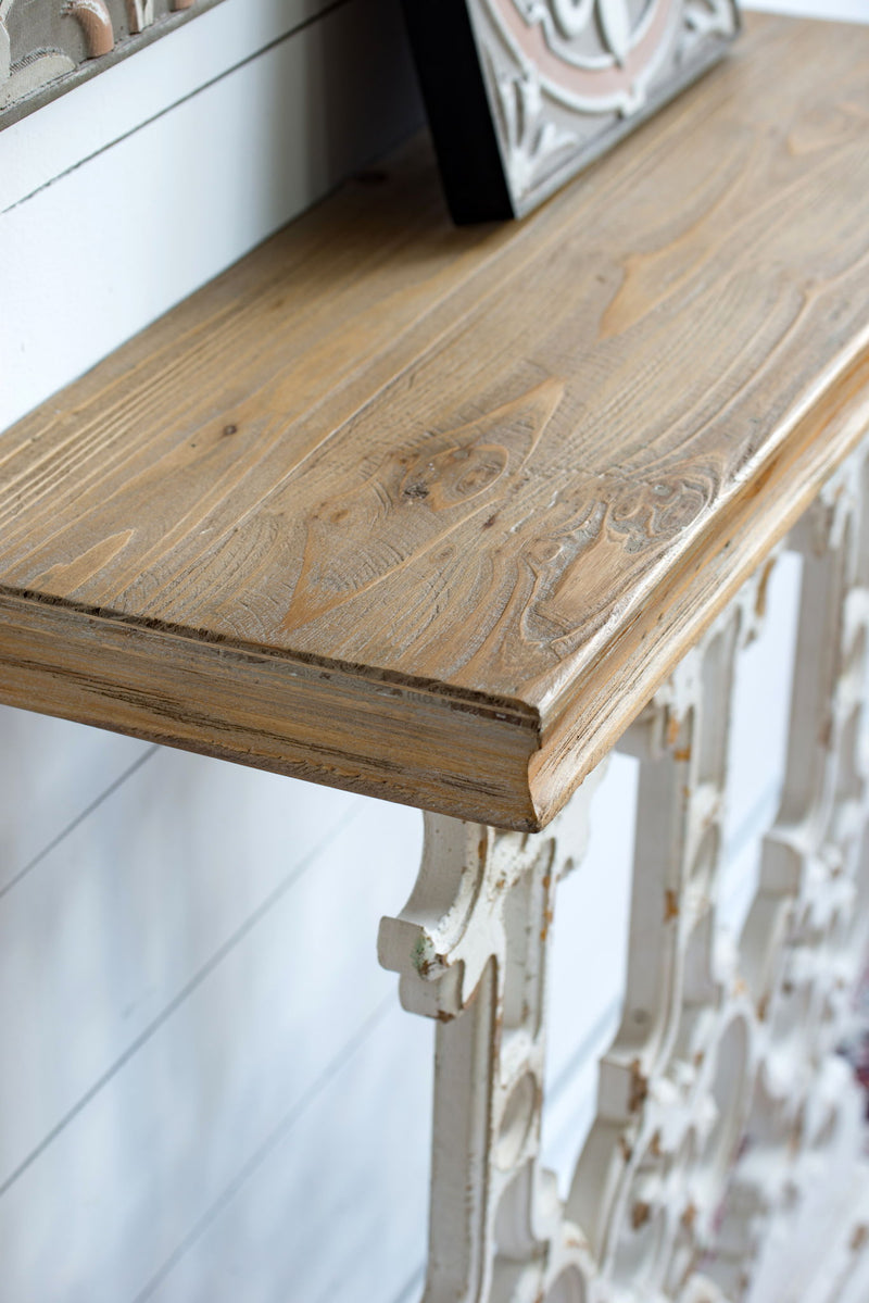Classic Vintage Wash Console Table With Wood Top - Brown / Antique White