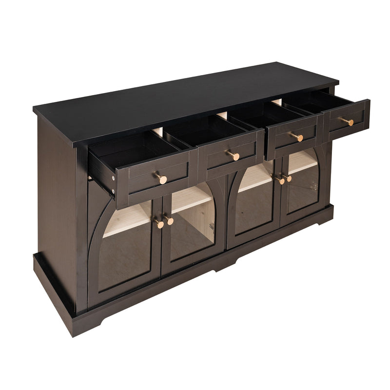 Sideboard Cabinet With 4 Drawers And 4 Arched Glass Doors