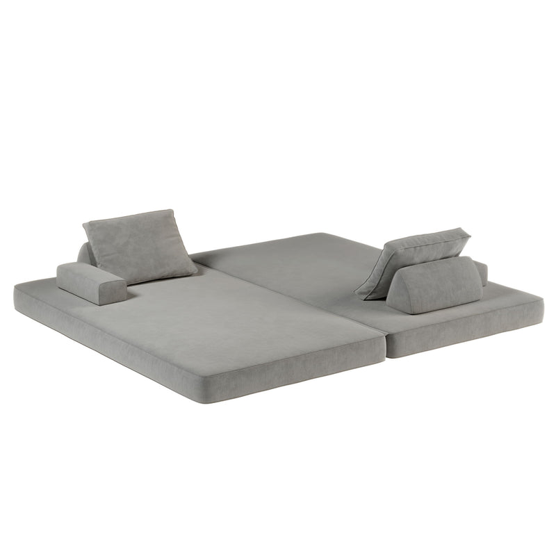 Multifunctional Convertible Sofa Bed With 2 Tumbler Backrests And 2 Pillows, Deep Seat Couch
