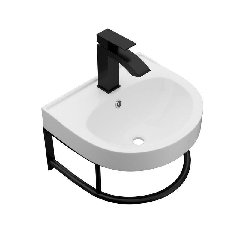 Wall Mounted Bathroom Sink With Towel Bar And Faucet - White / Black