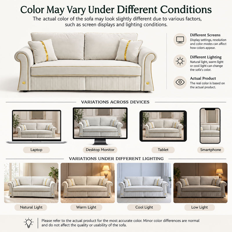 Sofa With Rolled Arms, 3 Seater Couch, Living Room Accent