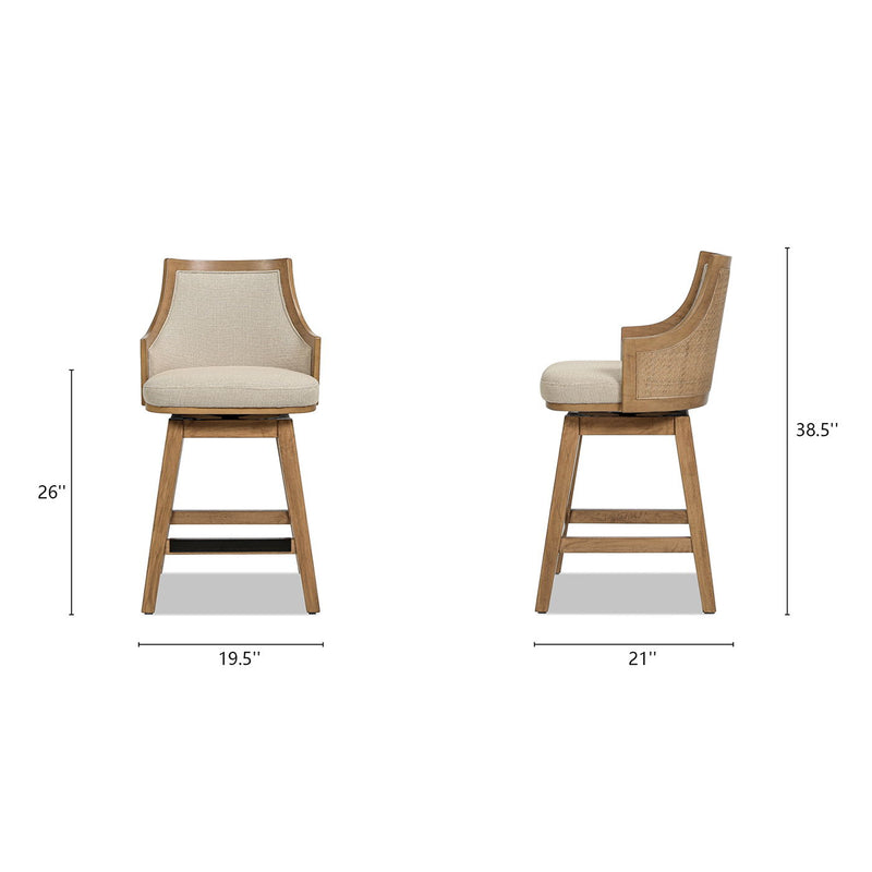 Bahama - Cane High Back Swivel Counter Stool With Recessed Arms Textured Weave - Taupe Beige