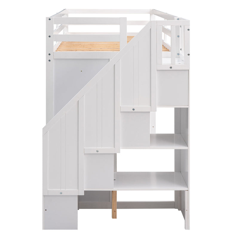 Loft Bed With 3 Shelves, 2 Wardrobes, 2 Drawers, Ladder Storage