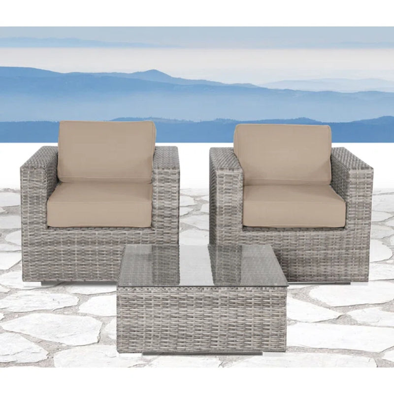 Wicker Seating Group Set With Table And Cushions